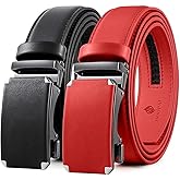 DOOPAI Men's 2 Pack Ratchet Dress Belt - Adjustable 1 3/8" Genuine Leather, Size Length Can Be Cut, With Gift Box