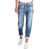 Flamingals Straight Leg Mid Rise Boyfriend Ripped Roll Hem Denim Jeans