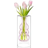 ZENS Modern Pink Glass Vase, Hand Blown Hollowed Out Bubble Decorative Glass Flower Vases for Wedding Decor Home Small Bouquet.
