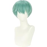 WAVELNM Boys Mint Green Wigs Straight Light Green Wig for Mens Cosplay Wig Daily Halloween Costume Synthetic Wigs