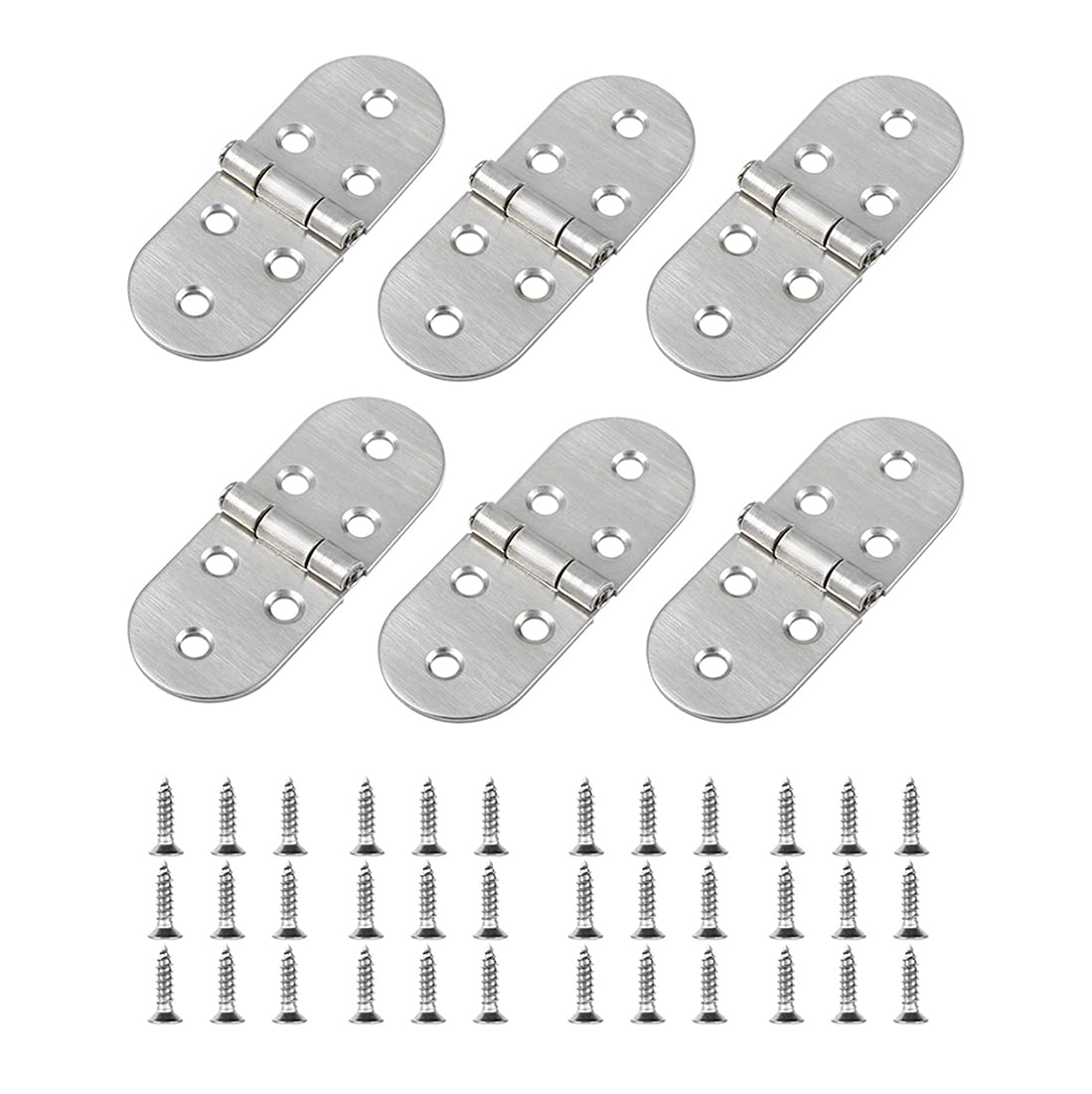 Zimjoy 6 Pcs Folding Flip Top Hinge Round Edge Back Flap Hinges 270 Degree Stainless Steel Hinge with Screws for Cabinets Folding Table Wardrobe Doors Furniture, Silver