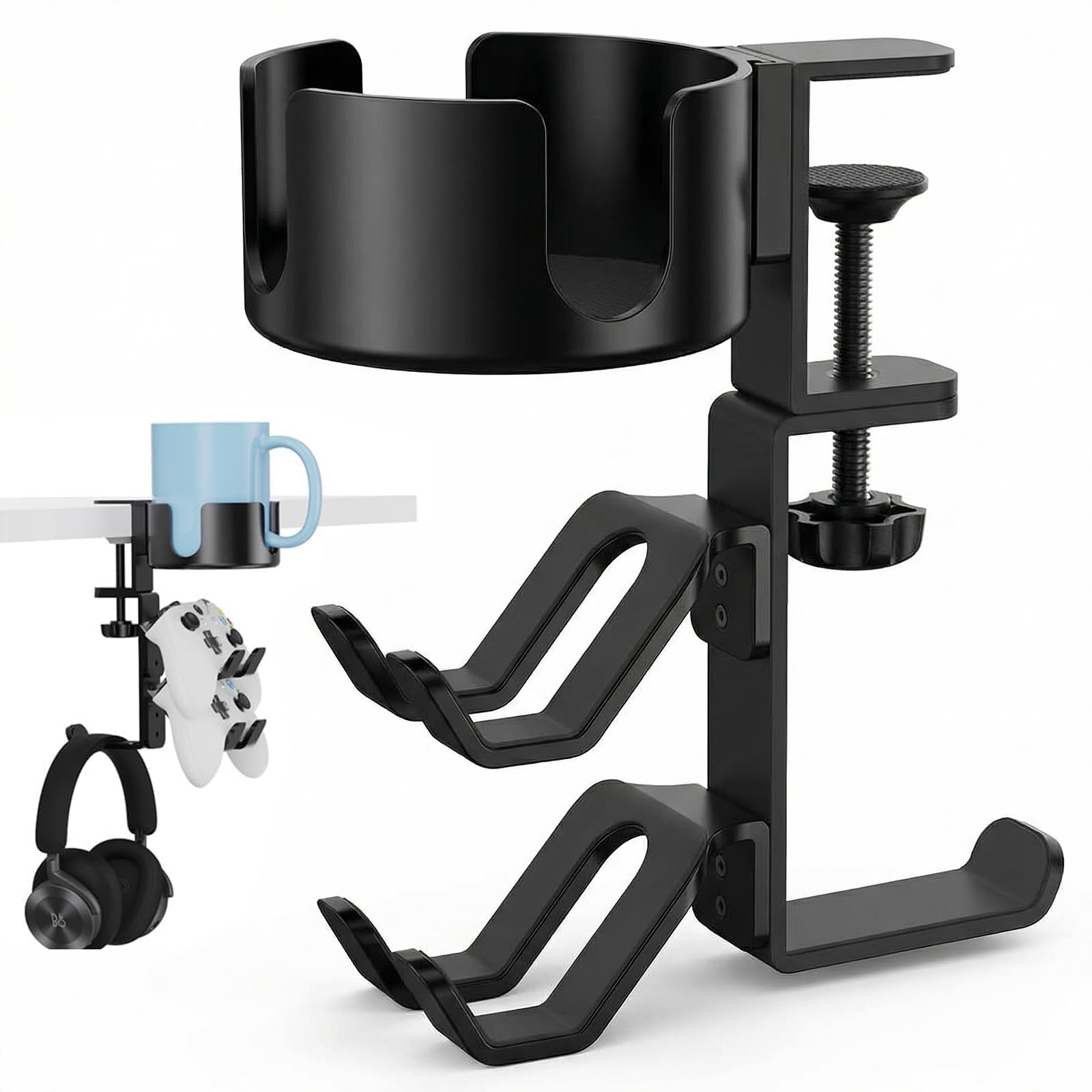 Elfzone Cup Holder for Desk - Under Desk Cup Holder for Gaming,Controller Holder,360° Rotating Controller Headphone Holder