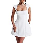 LuFeng Women's Square Neck Cap Sleeve Fully Lined Mini Dress Zipper A Line Party Club Dresses