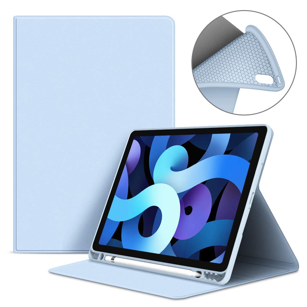 VAGHVEO Case for iPad Air 11-Inch M3/M2 (2025/2024)/ Air 5th/4th Generation 10.9 inch(2022/2020) Cover with Pencil Holder, PU Leather Shockproof Smart Cases Shell with Flexible Soft TPU Back, Blue