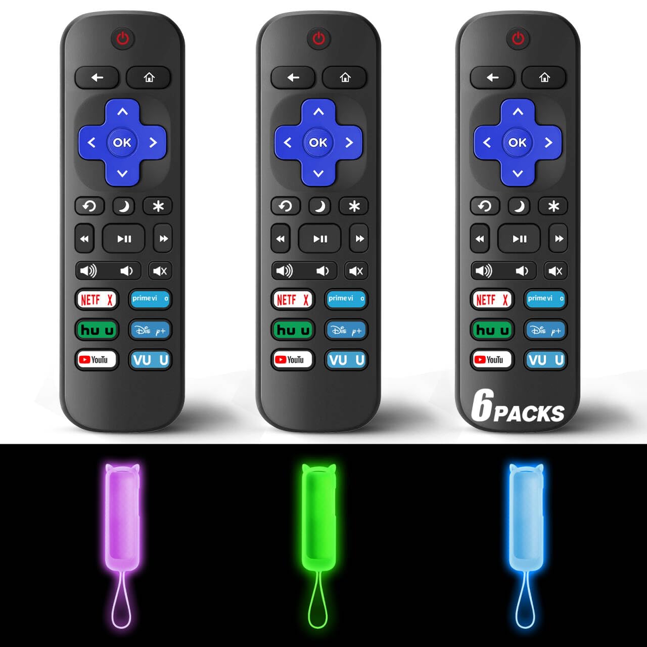 Photo 1 of (Pack of 3) Replacement Remote Only for Roku TV with Soft Protective Cover (Glow in The Dark), Universal Remote for TCL Roku/Hisense Roku/Onn Roku/Sharp Roku/Element Roku/Philips Roku Smart TV