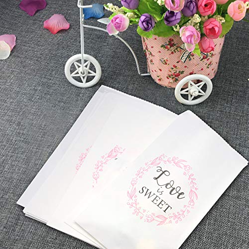 Wedding Favors Kraft Paper Bags - 50Pcs 4.5 x 7.75 inches White Wedding Gift Bags for Guests Candy Treat Bags for Treat Snacks Candy Buffets