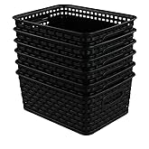 CadineUS 6-pack Black Woven Plastic Storage Baskets Organizing Bins