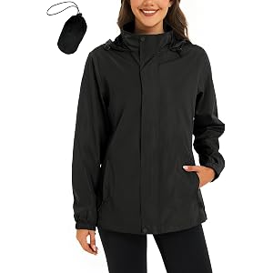 Women Rain Jacket Lightweight Waterproof Packable Raincoat Windbreaker | Women Raincoat with A Pouch, Stand Collar, Hidden Ho