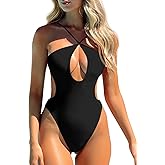 Saodimallsu Womens Sexy One Piece Bathing Suit Plunge Neck Cut Out Backless Criss Cross High Waisted Swimsuit
