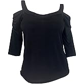 eVogues Plus Size Cold Shoulder Top Black 18630