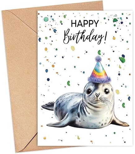 Funny 'Time To Seal-a-brate' Birthday Card - Cute Seal Well Done Card For Friends & Family