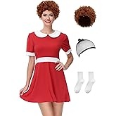 ALIREVERIE Women's Halloween Cosplay Costume Peter Pan Collar Short Sleeve Vintage Party Red Dress