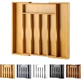 oridom Expandable Bamboo Kitchen Drawer Organizer for Cutlery and Utensils, Adjustable Bamboo Wood Cutlery Tray in Drawer for