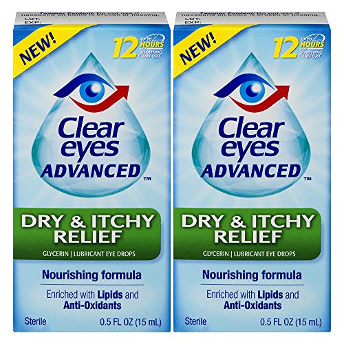 Clear Eyes Dry & Itchy Eye Relief Eye Drops, 0.5 Fl Oz, Pack of 2