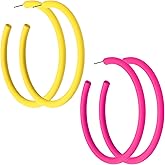 Apausvcm 2 Pairs Neon Hoop Earrings, 80s 90s Earrings for Women Retro Candy Color Large Hoop Earrings Lightweight Dangle Earrings for 80s Costume Party Accessories (Yellow and Hot Pink)