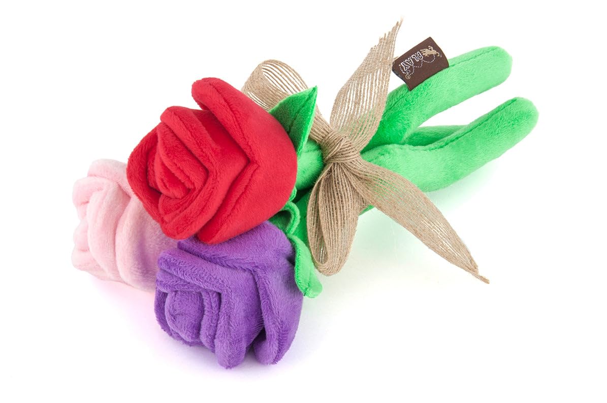 P.L.A.Y. Rover’s Rose Bouquet Plush Dog Toy – Soft Durable Valentine’s Day Gift for Dogs, Eco-Friendly Recycled Fill, Machine Washable, Squeaky Rose Toy, Double-Layer Stitching, Safe & Fun