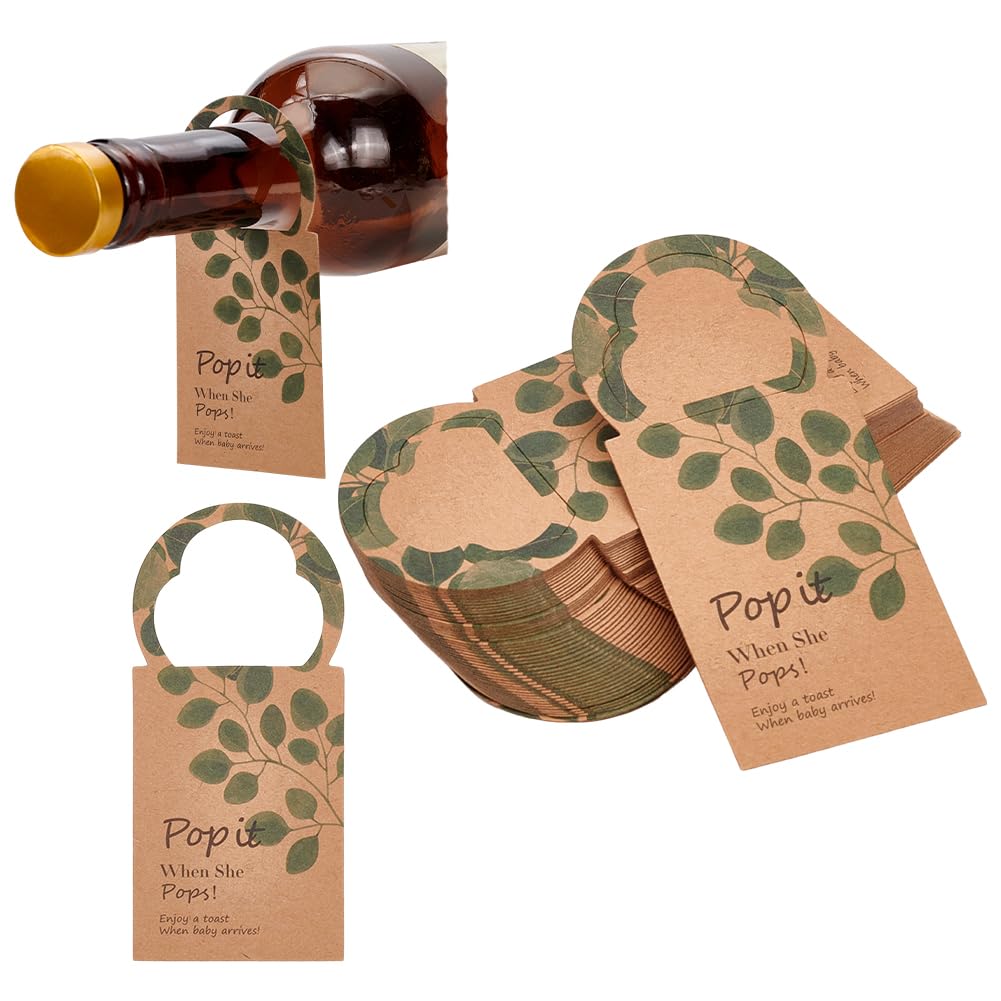 FINGERINSPIRE 50 Pcs Pop It When She Pops Mini Champagne Baby Shower Tags, Bottle Tags, Paper Glass Label, Wheat Glass Charms for When Baby Arrives