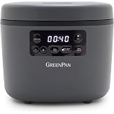 GreenPan Advanced Rice Cooker, 4-Cups Uncooked/8-Cups Cooked, Graphite | Removable Nonstick Ceramic PFAS-Free Pot, White &amp; Brown Rice, Family Sized, Quick Cook in 25mins, 6 Presets, Fuzzy Logic Tech