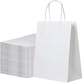 FACEBAG 100 Pcs White Gift Bags 8x4.25x10.5 With Handles - Shopping, Wedding, Party Favors, Grocery - Reusable & Durable Paper