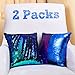 Wonder4 2 Pack Sequin Pillow Case 16x16 inches Reversible Cushion Cover Change Color Cotton Linen Couch Mermaid Throw Pillow Cover for Decoration (Green Blue & Black)