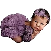 Newborn Photography Outfits Girl, Baby Girl Photoshoot Props, Lace Romper with Headband for 0-3 Months Newborn