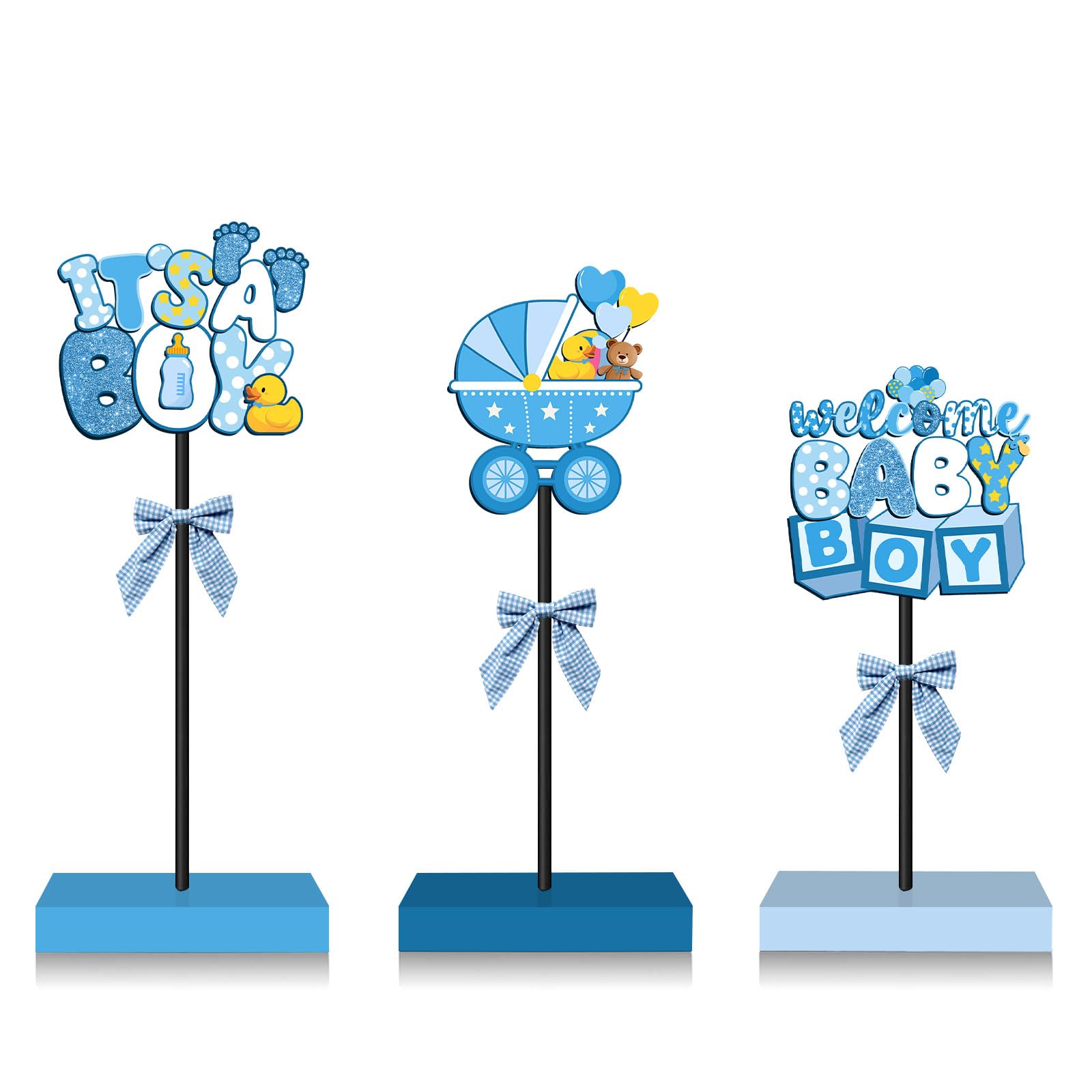 Photo 1 of 3 PCS Blue Baby Shower Tabletop Decor Standing, Wooden Tabletop Sign Decor for Centerpiece, Gifts for Christmas Party Supplies Standing Block Decorations, Table Decorations for Newborn Birthday