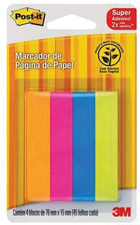 Marcador de Página Adesivo Post-it Flags de Papel 76 mm x 15 mm - 180 folhas