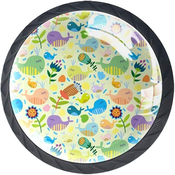 Verde Dibujos Animados Marinos 4pcs Vidrio Redondo Puerta Perillas Con