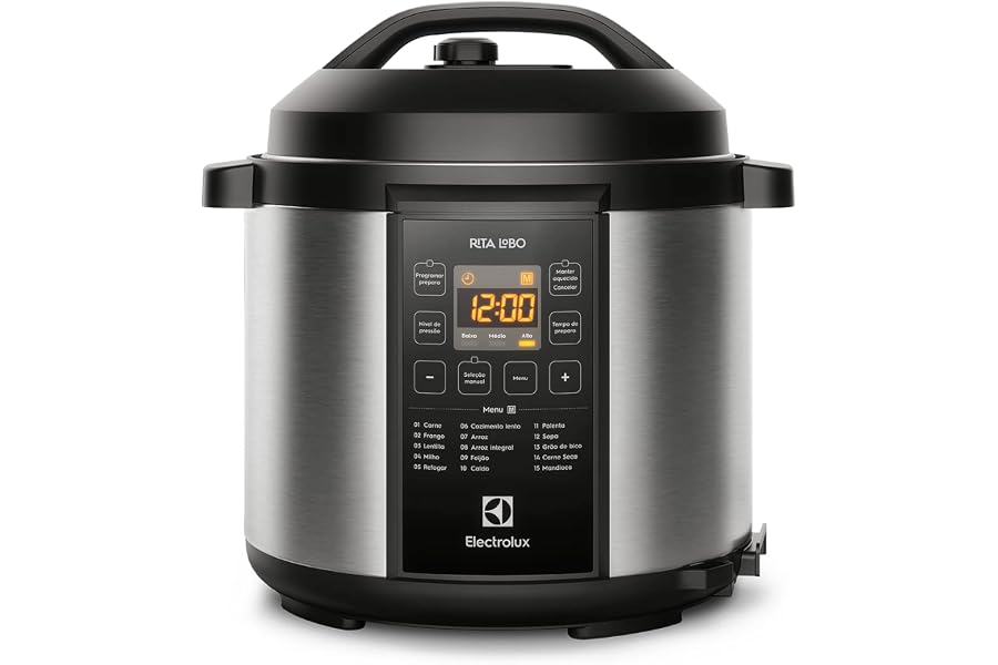 Electrolux Panela pressão elétrica Electrolux digital capacidade 6L silenciosa segura 10 travas segurança 15 receitas pré-programadas 3 níveis pressão PCC20 inox preto 127v por Rita Lobo