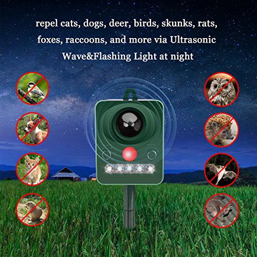 Cat Dog Squirrel Repellent Outdoor Ultrasonic,Solar Animal Fox Raccon Pest Rat Voles Rodent Pest Repellent Repeller Control