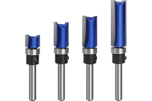 VIKITON 1/4 Inch Shank Blue Pattern Flush Trim Router Bit Set, Carbide Wood Router Bits for Woodworking, 4PCS