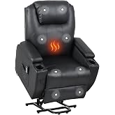 IDEALHOUSE Power Lift Recliner Chair with 8-Point Vibration Massage &amp; Lumbar Heating &ndash; Rocker Recliner, PU Leather, Cup Holders &amp; Storage for Elderly Living Room