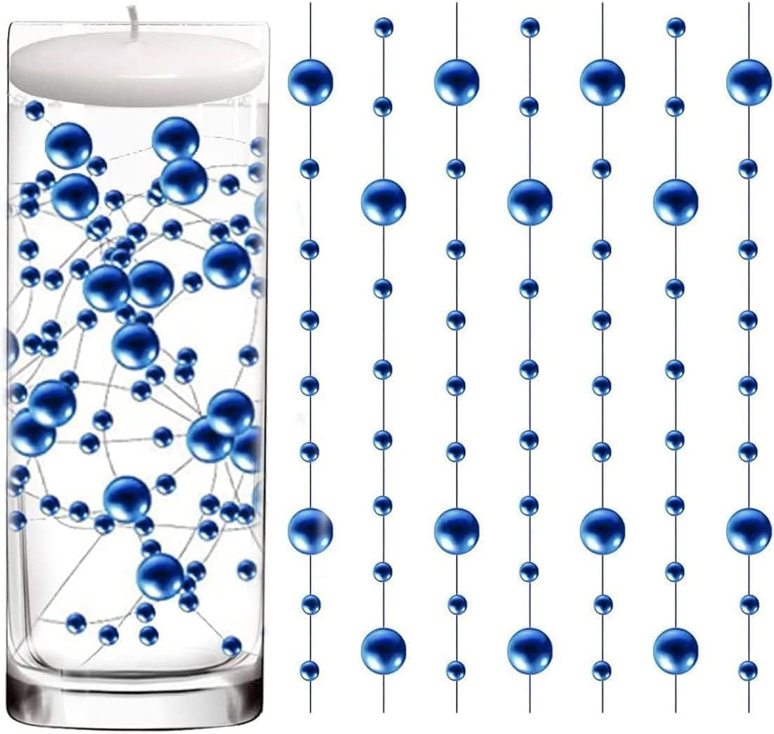 Vase Fillers - 50 Pcs Pearl String for Floating Candles Centerpiece, Blue Faux Pearl Beads Vase Filler for Wedding Table Décor.