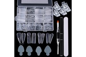 STZPRONAIL Nail Dual Forms Kit For Polygel - 192 PCS Reusable Extension Molds with Silicone Stickers Pads Almond Square False Nails Tips with Nail Clips Brush Files Buffer Nail Builder Extension Kit for Beginner