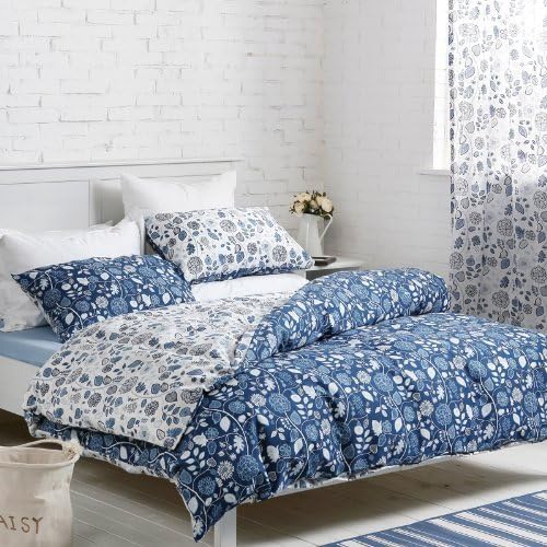 Sisbay Vintage European Bedding,Elegant Flower Print Duvet Cover,Simple Blue Bed Set,Queen King Size,4pcs by Sisbay