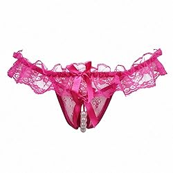 Women Pearl Lace Bowknot Beads Lace Panties Erotic