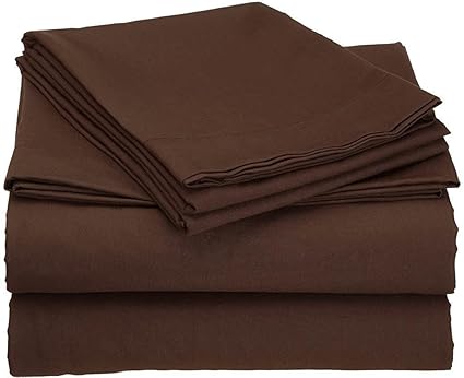 4 Pcs Bed Sheet Set Egyptian Cotton Queen Size - Chocolate Solid (1 Fitted Sheet, 1 Flat Sheet & 2 Pillow Cover) 6 inch Drop Elastic All Round 400 TC by Mahaveer Cotton