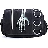 LREUIP Goth Backpack Grunge Backpack Y2k Fashion Skull Backpack Hooded Backpack Gothic Black Shoulder Bag Goth Messenger Bag (Shoulder bag ghost hand)