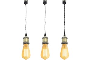 Kiven J-Type Track Light Pendants, 11.81 Inch Cord Length Black Weave Rope, 3 Pack Restaurant Pendant Light, Industrial Penda