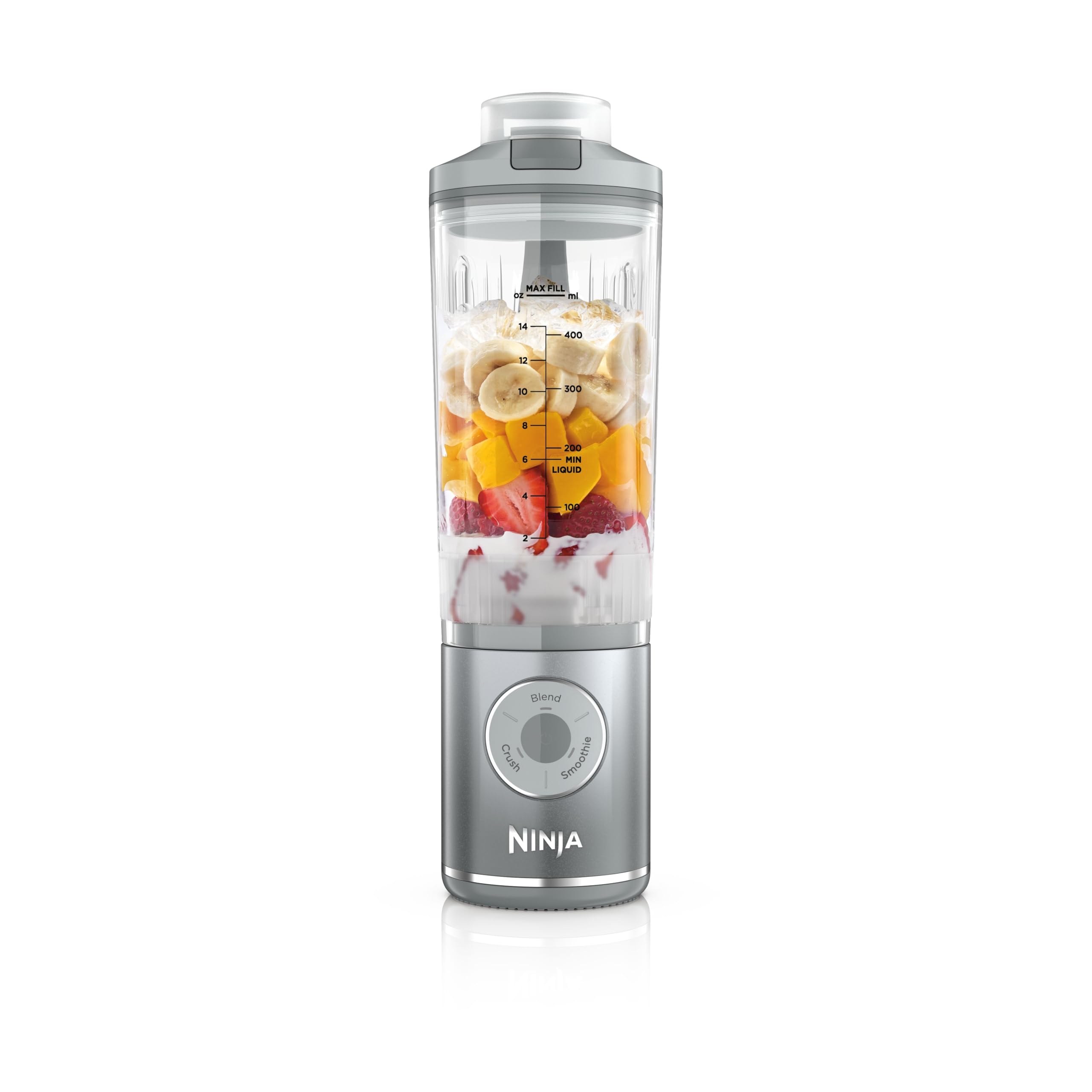 Ninja Blast Max Tragbarer Mixer/Blender/Smoothie Maker, 570 ml, wiederaufladbar, Mixbecher & auslaufsicherer Deckel, 3 Funktionen, Smoothies, Proteinshakes, Silberfarben BC251EUSL