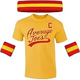 DIRTYRAGZ Dodgeball Costume T-Shirt and Sweatbands Set – Retro Headband Wristbands, Cosplay Shirt, Funny Halloween Costumes
