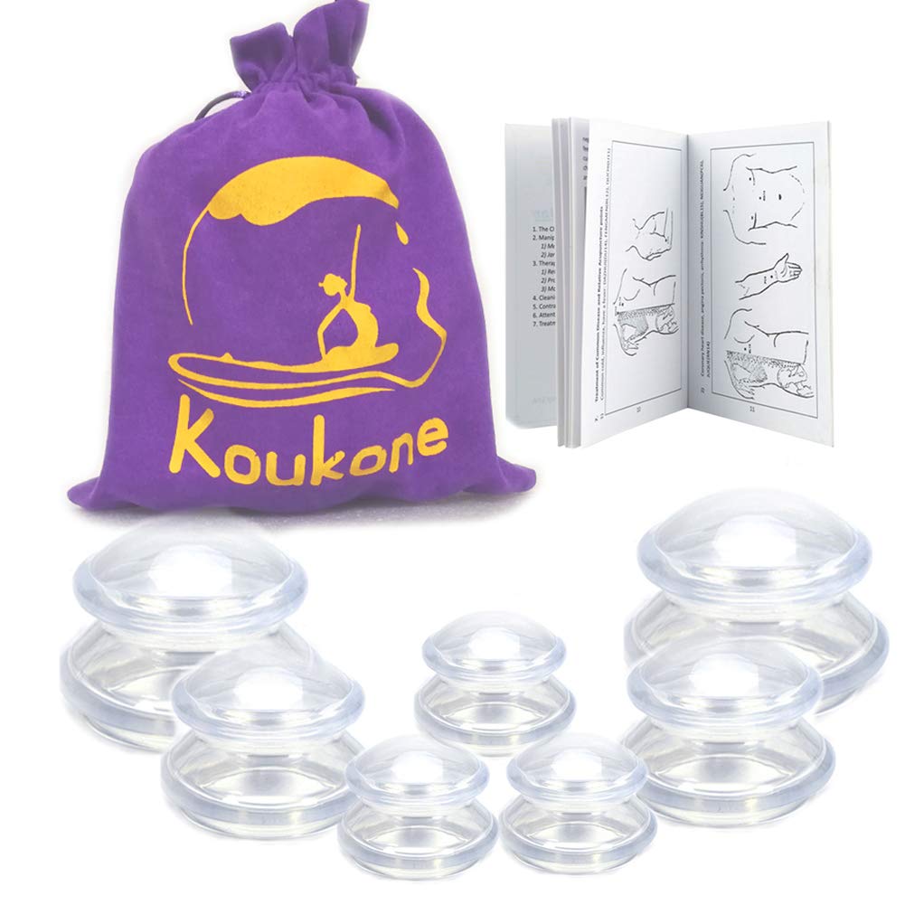 Silicone Cupping Therapy Set 7 Cups (3 Sizes,Does not Include The X-Large) Professional Massage Suction Cup Vacuum Cupping Kit Anti Cellulite, Lymph Back Tissue Muscle Pain Relief & Injury Recovery