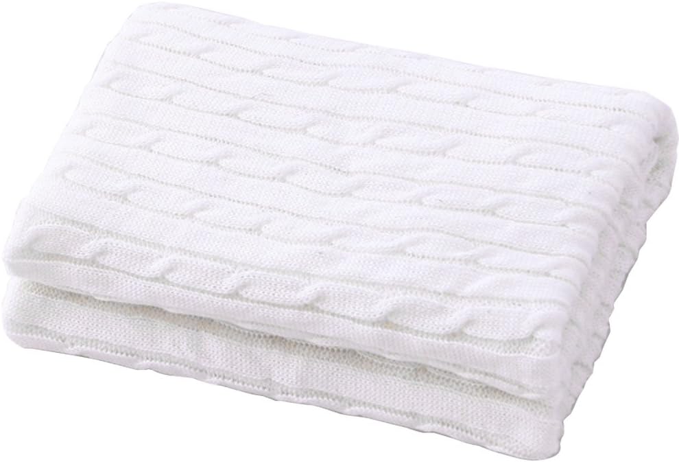 Cozy Cotton Knitted Throw Blanket, HEHEINC Handmade Cable Knit Natural Soft Throw for Sofa Couch Bed 120*180cm Beige