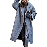 TIAFORD Women's Winter Lapel Wool Blend Trench Pea Coat Casual Single Breasted Oversized Warm Overcoat Jacket with Pockets