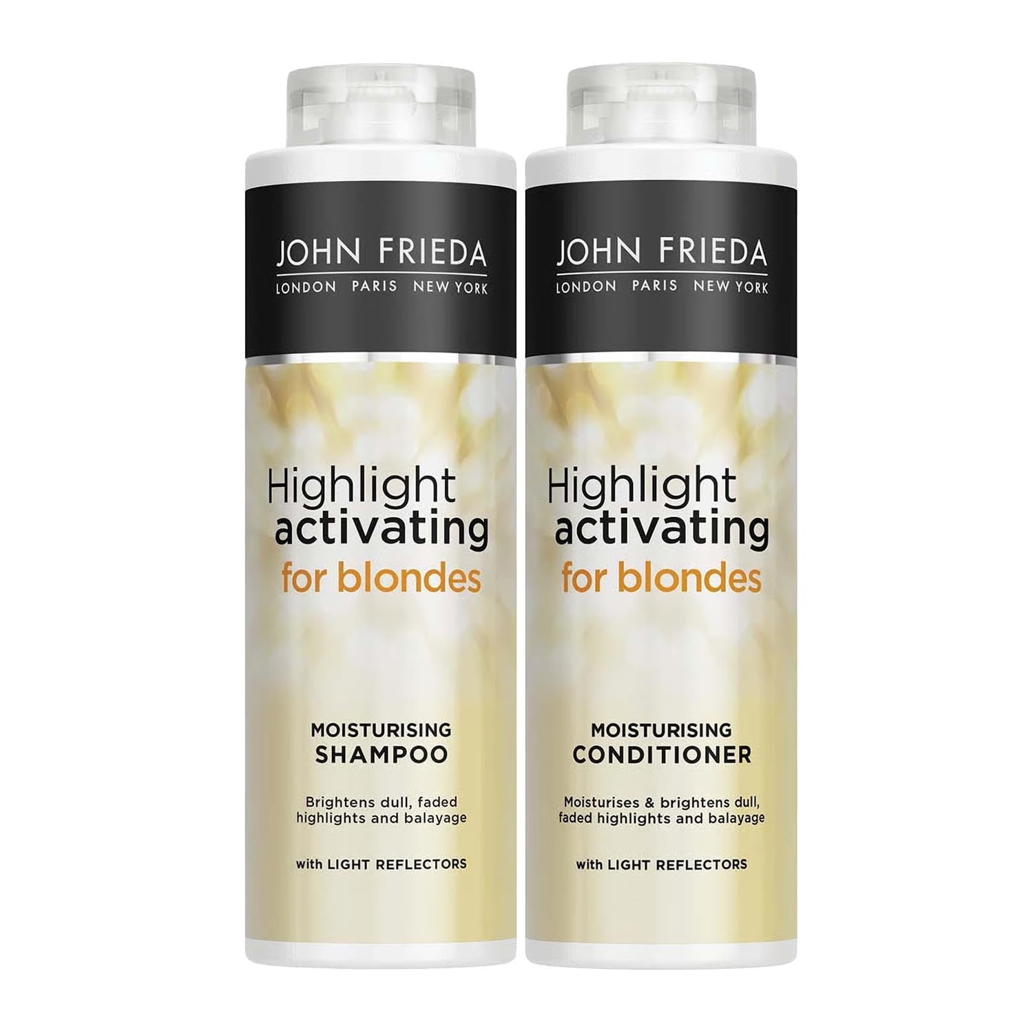 John Frieda Sheer Blonde Highlight Activating Moisturising Shampoo and Moisturising Conditioner Duo Value Bundle for Naturaland Colour - Treated Blonde Hair, 2 x 500 ml