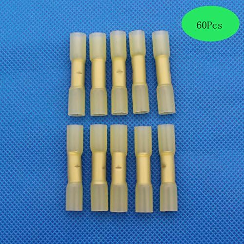 Raogoodcx 60Pcs Heat Shrink Connectors, 12-10 AWG Insulated Heat Shrink Waterproof Marine Automotive Grade Terminal Set Butt Splice Connectors Wire Electrical Assortment Kit Yellow