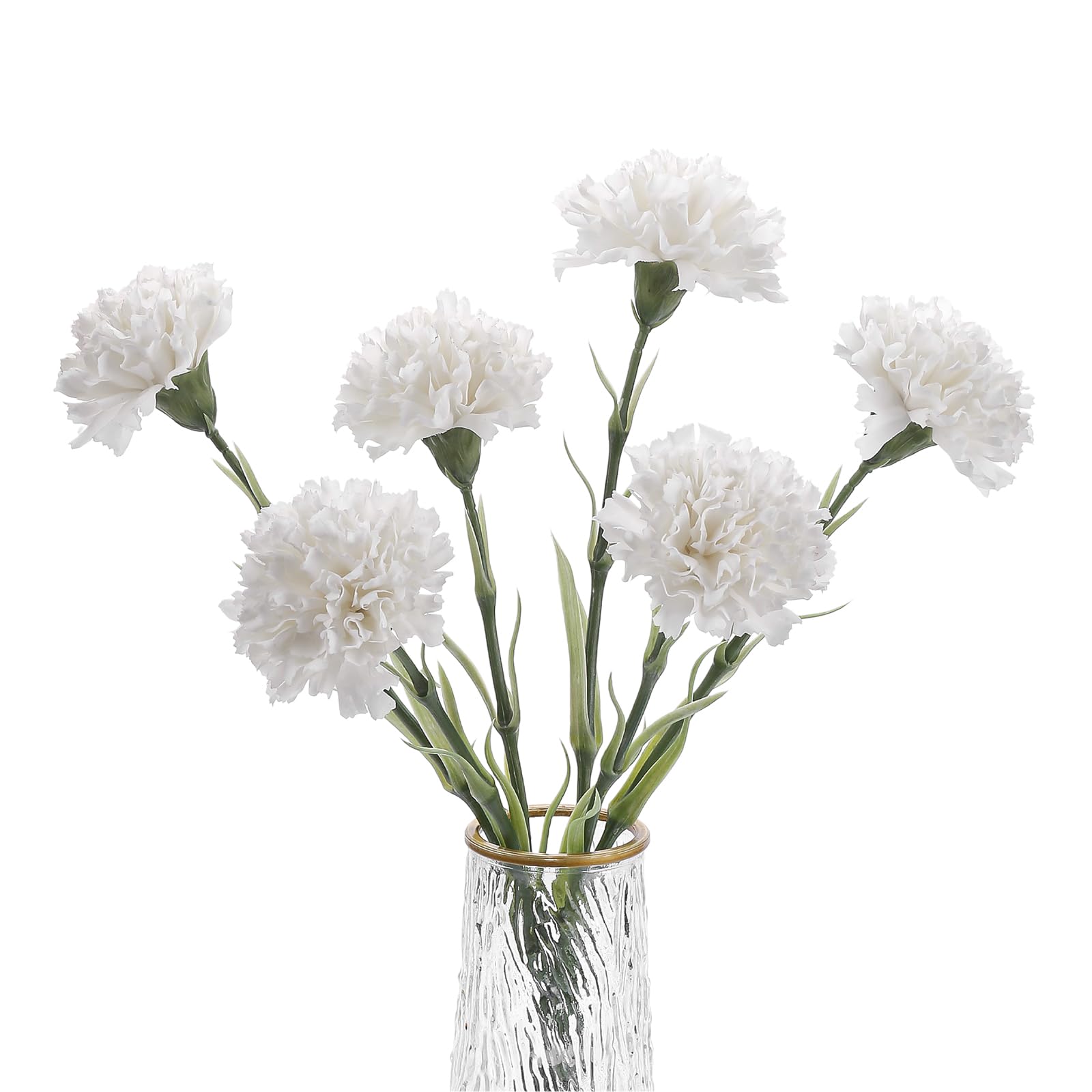 DuHouse Real Touch Artificial Carnation Flowers 6pcs, Silk Faux Flowers, Fake Carnation with 45cm Long Stems for Wedding Home Table Centerpieces(White)