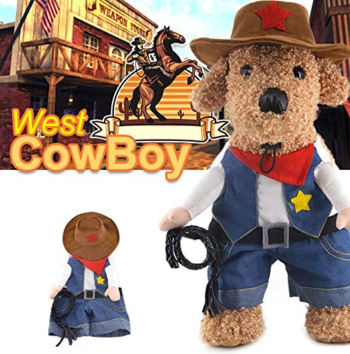 Idepet(TM) Pet Dog Cat Costume West CowBoy Uniform with Hat Funny Pet Cowboy Outfit Clothing