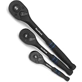 DURATECH 3-Piece Drive Ratchet, 90-Tooth Quick-release Ratchet Wrench | 1/4", 3/8", 1/2" Socket Wrench for Men Women, Reversible, Cr-V Made, 4&deg; Swing, Manganese Phosphate Black Finish