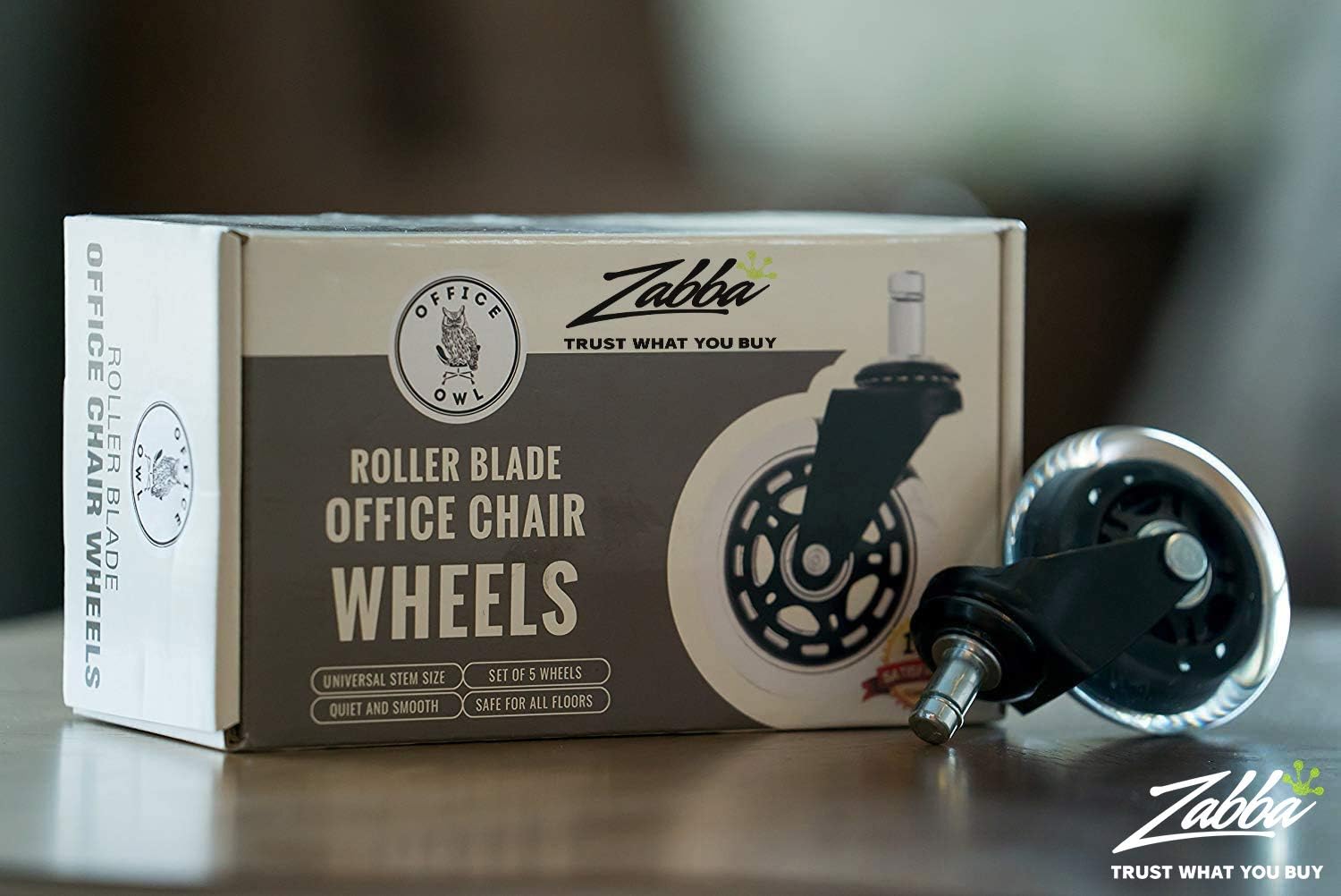 Office Chair Wheels, Caster Wheels - Set of 5, Replacement Wheel for Desk, Office Chairs - Rollerblade Casters for Wood, All Floors - Universal Fit - Office Owl: Home Improvement